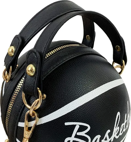 Vista 3 de Fozehlad Bolso de hombro en forma de baloncesto para mujer, lindo mini bolso cruzado para niñas, bolso de mensajero de cuero PU redondo monedero