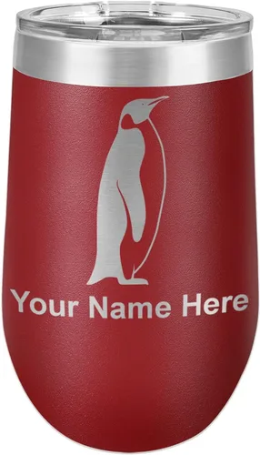 Vista 17 de LaserGram Vaso de vino de acero inoxidable de doble pared, pingüino, grabado personalizado incluido (negro)