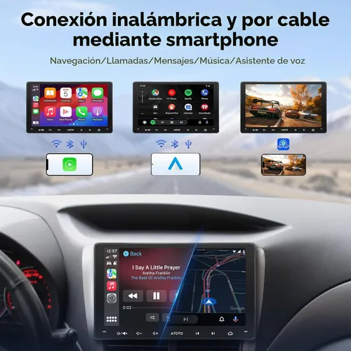 Vista 4 de Estéreo Android de doble DIN de 9 pulgadas con cámara de control de 1080P y cámara de respaldo, inalámbrico CarPlay Android Auto, conexión WiFi/USB