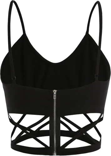 Vista 2 de SheIn Camiseta sin mangas con tirantes sexys para mujer con recorte cruzado y cremallera cruzada