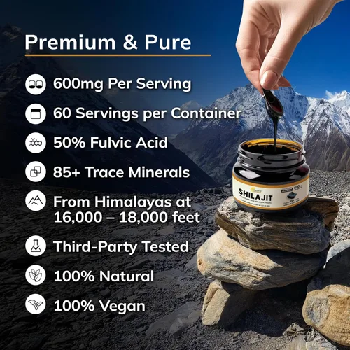 Vista 8 de Resina Shilajit pura del Himalaya para hombres y mujeres, 600 mg, suplemento de extracto natural con más de 85 minerales traza y ácido fúlvico