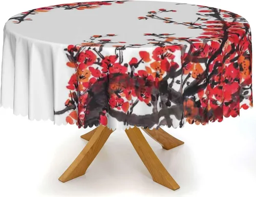 Vista 14 de Mantel redondo con temática de otoño, 48 pulgadas, tela impermeable, decorativa, reutilizable, lavable, a prueba de derrames, resistente a