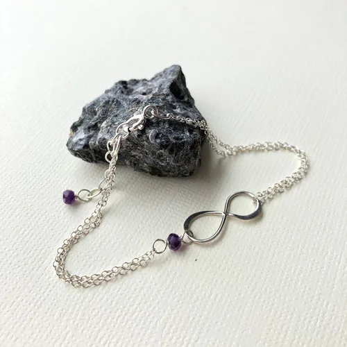 Vista 46 de Pulsera con dije de infinito con piedra natal, joyería hecha a mano, regalo para ella