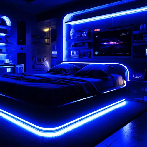 Vista 5 de iNextStation Blue LED Light Strip, 16.4ft/5m 12V Silicone Flexible Neon Rope Lights, IP65 Waterproof Cuttable LED Strip Lights for Gaming Room