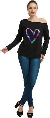 Vista 4 de Magicmk - Sudadera de hombro descubierto y mangas largas, con estampado de labios de mujer, en talla extragrande, para mujer
