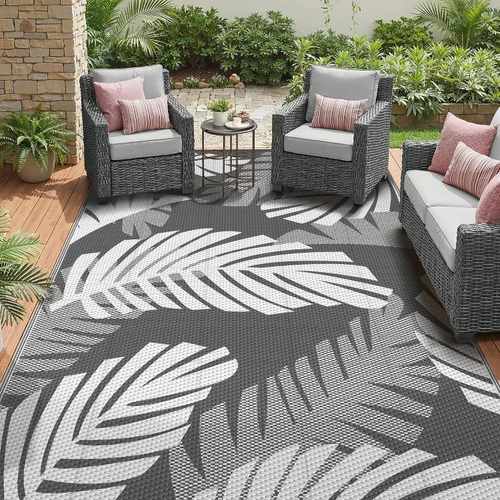 Vista 74 de GENIMO - Alfombra para exteriores de 6 x 9 pies, para patio, espacios amplios, reversible, de pajillas de plástico, alfombra impermeable para Azul