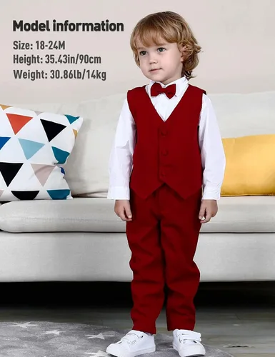 Vista 39 de A&J DESIGN Conjunto de traje de caballero para niños pequeños, 3 piezas, camisas, chaleco y pantalones