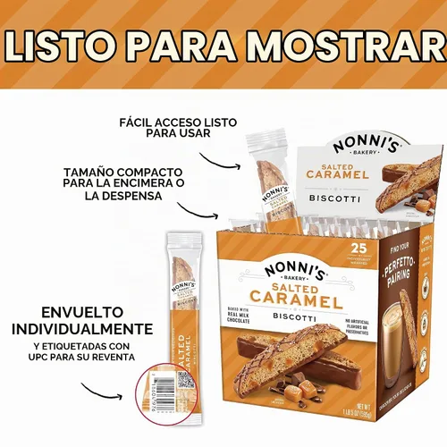 Vista 5 de Nonni's Galletas de biscotti de caramelo salado, envueltas individualmente, 25
