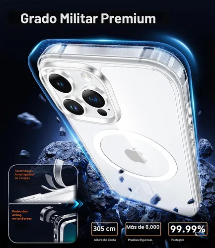 Vista 6 de FNTCASE Funda para iPhone 13 Pro-Max: Fundas magnéticas transparentes compatibles con Magsafe Slim anti amarillamiento protección contra caídas