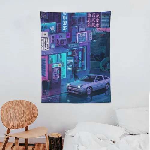 Vista 7 de josnmre Jdm Car Ae86 Tokyo Street Neno - Tapiz de pared para dormitorio, arte estético, decoración del hogar, dormitorio, aula, sala de estar, 30 x