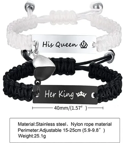 Vista 6 de XUANPAI Regalos de Navidad a juego para parejas, pulseras para mujeres y hombres, pulseras de larga distancia para parejas, pulseras para él y ella