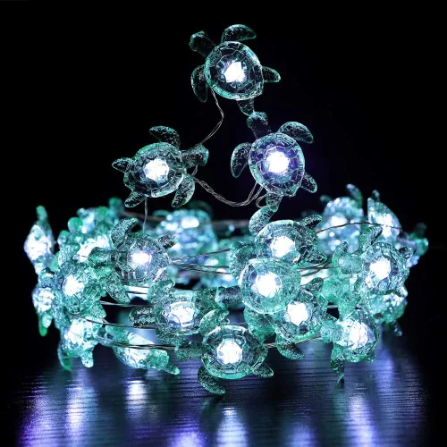 Vista 5 de WSgift Guirnalda de luces decorativas de tortuga marina, 18.7 pies, 40 luces LED USB enchufables con cable de cobre plateado, luces de hadas