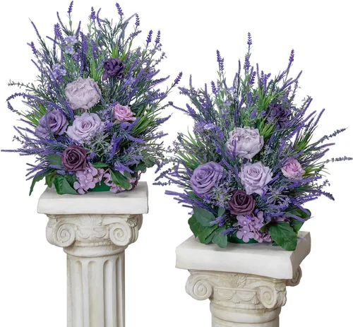 Vista 14 de TINGE TIME Juego de 2 flores artificiales de pie, centro de mesa con almohadilla de goma, flor falsa de seda para centro de mesa de boda, arco