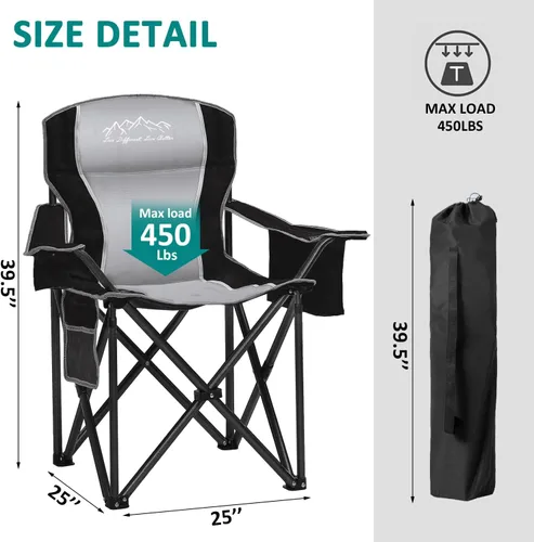 Vista 2 de Silla de Camping Plegable Portátil para Exteriores de Servicio Pesado Sillas Acolchadas Silla de Jardín con Portavasos, Bolsillo de Almacenamiento