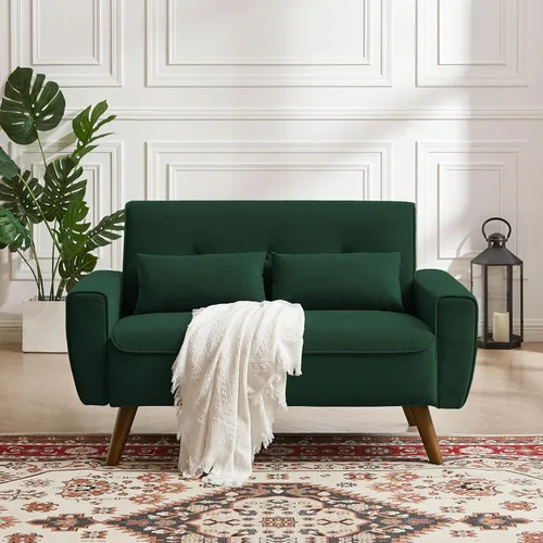 Vista 14 de 57" Small Loveseat Sofa, Mid Century Modern Love Seat Couch with Back Cushions and Plastic Legs, 2 Seater Couches for Living Room, Bedroom, Small