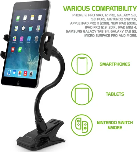 Vista 4 de Soporte flexible de cuello de cisne para teléfono celular y soporte para tableta con abrazadera. Soporte de clip para dormitorio, escritorio