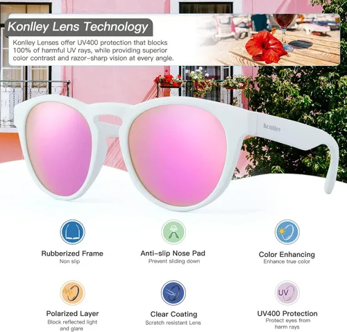 Vista 3 de Lentes de sol de ojo de gato, retro, vintage, antideslizantes, redondos, para hombres y mujeres, lentes polarizadosno polarizados, protección UV