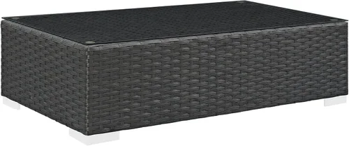 Vista 5 de Modway Sojourn - Mesa auxiliar de mimbre para patio al aire libre, color chocolate