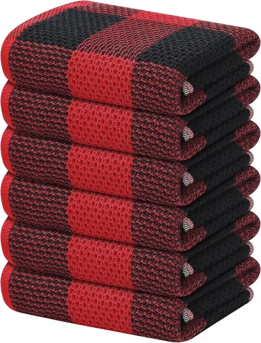 Vista 40 de Homaxy Paquete de 6 paños de cocina 100% algodón, 12 x 12 pulgadas, negro y rojo Negro & rojo