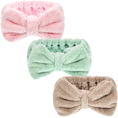 Vista 13 de Hicarer Diadema de toalla de 3 piezas para mujer, para maquillaje, spa, para lavarse la cara y la ducha (beige)