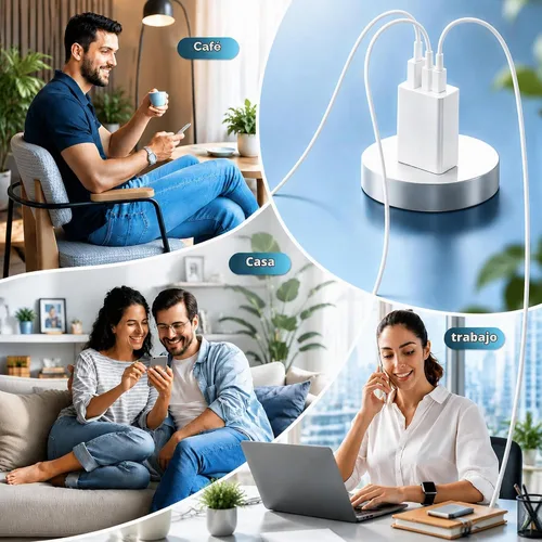 Vista 6 de Cargadores USB C súper rápidos de 65 W para iPhone 17, 3 puertos de 100 W (65 vatios máximo), ladrillo de carga de teléfono PD tipo C con cable USBC