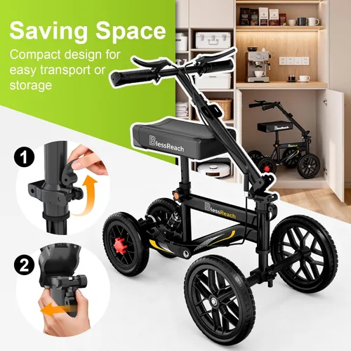Vista 6 de BlessReach Deluxe Caminador Médico con Doble Freno de Mano, Patinete de Rodilla Orientable Todo Terreno, Alternativa a la Muleta, para Recuperación