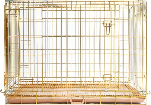 Vista 13 de HOMEY PET 61 cm Caja para perros de diseño plegable de color dorado para cachorros Ertra de tamaño pequeño con rejilla de suelo extraíble y bandeja