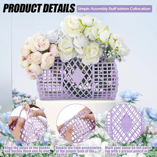 Vista 5 de Sweetude 6 juegos de bolsas de gelatina con lentes de sol de flores para niñas y mujeres, 6 bolsas de gelatina de plástico, bolsa de gelatina, cesta
