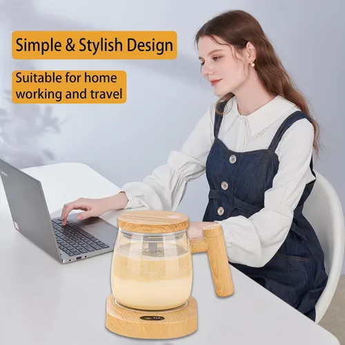 Vista 7 de Taza Autoagitante, Taza de Café Autoagitante de 400ML, Taza de Mezcla Eléctrica de Alta Calidad de Vidrio Borosilicato, Taza de Café con Soporte
