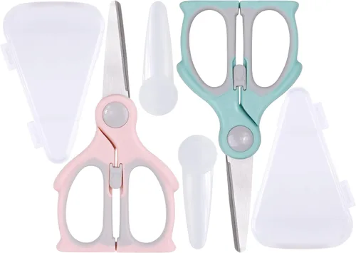 Vista 10 de Tijeras de comida para bebés, tijeras de cocina - Paquete de 2 tijeras portátiles saludables y lindas para niños con bloqueo de seguridad y estuche