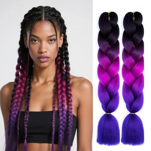 Vista 15 de 6 juegos de extensiones de cabello Kanekalon trenzado y sombreado, pelo de fibra sintética de alta temperatura de 24 pulgadas para trenzas crochet