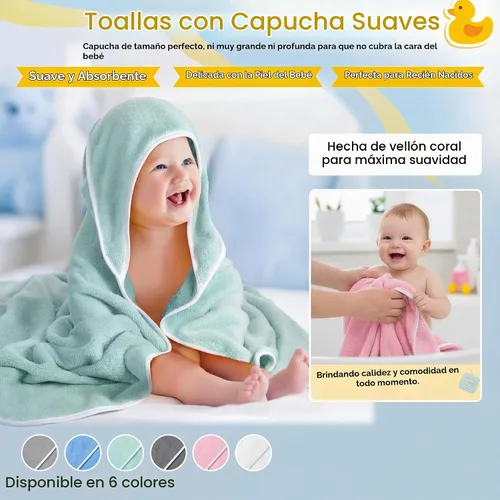Vista 4 de Chumia - Paquete de 6 toallas de baño con capucha para bebé, 30 x 30 Varios