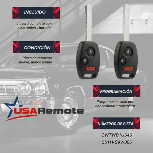 Vista 3 de Llavero compatible con Honda Pilot 2005, 2006, 2007, 2008, llave remota de entrada sin llave (CWTWB1U545) con instrucciones, juego de 2