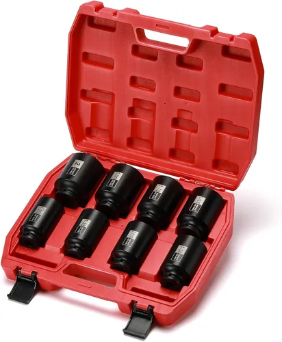 Vista 6 de EMENTOL 8PCS Juego de llaves de impacto para tuerca de eje de husillo de 1/2 pulgada, CR-MO, 6 puntos, SAE, juego de llaves de impacto profundo