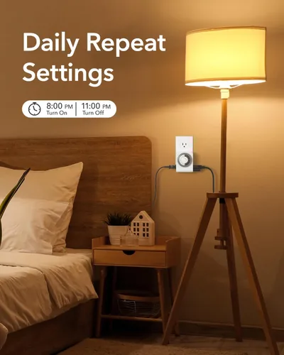 Vista 3 de BN-LINK Temporizador de salida con 2 enchufes con conexión a tierra, temporizador de luz mecánico para enchufe eléctrico interior, 24 horas, 3