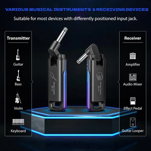 Vista 2 de LEKATO Sistema Inalámbrico de Guitarra UHF Transmisor y Receptor Inalámbrico de Guitarra Recargable Transmisor y Receptor de Audio Inalámbrico