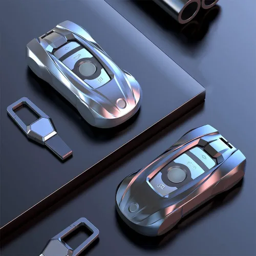 Vista 7 de Funda de metal estilo Supercar para llave remota sin llave compatible con BMW 2 5 6 7 Series X1 X2 X3 X5 X6 Gris