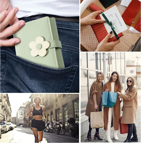 Vista 6 de LJCZKA Bonita cartera pequeña para niñas y mujeres, bloqueo RFID, piel sintética, tres plegadas, bolsillo para efectivo con tarjetero y billetera