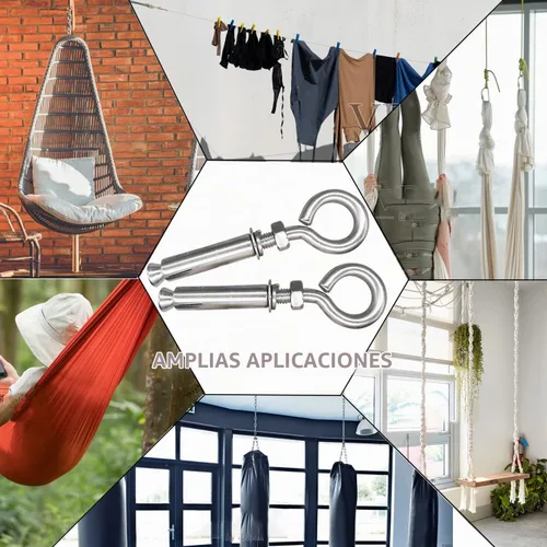 Vista 6 de 5/16" X 4-3/16" Tornillos de expansión para pared de hormigón con ojo de anclaje, tornillos de ojo de acero inoxidable 304 de servicio pesado