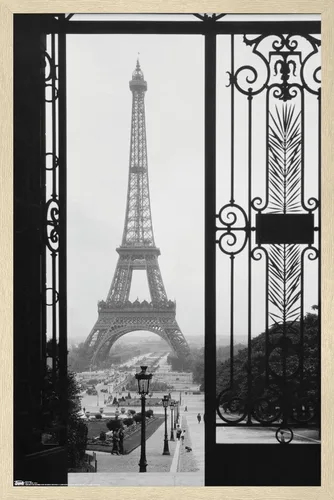 Vista 7 de Trends International Póster de pared de la Torre Eiffel - Puerta VIew, 14.725 x 22.375 pulgadas, versión enmarcada de madera de granero