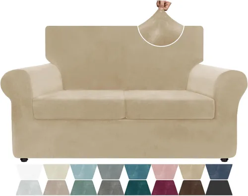 Vista 30 de ZNSAYOTX Fundas elásticas para silla de terciopelo de lujo con brazo, 2 piezas, para sala de estar, funda gruesa y suave, antideslizante, protector