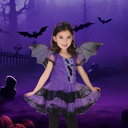 Vista 2 de Disfraz de murciélago para niñas, disfraz de vampiro para Halloween