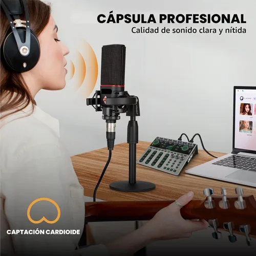Vista 3 de XLR Micrófono de condensador cardioide XLR con diafragma grande de 0.98 pulgadas para computadora PC Metal Micrófono de estudio profesional