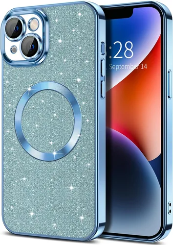 Vista 20 de Hython para iPhone 12 Funda con chispas brillantes, fundas transparentes magnéticas con protector de lente de cámara [Compatible con MagSafe]