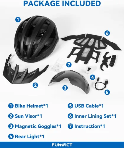 Vista 9 de Casco de bicicleta para adultos con visera y gafas para hombres y mujeres, casco de bicicleta de montaña y carretera, casco de ciclismo con luz