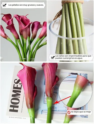 Vista 4 de Flores artificiales de lirio morado, 12 tallos de imitación de tacto real para jarrones