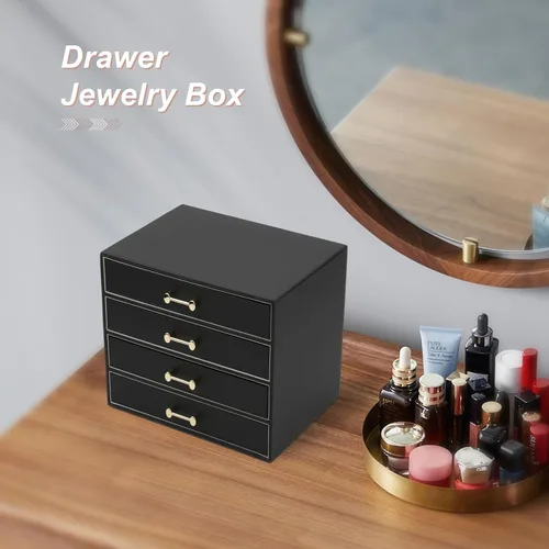Vista 4 de V-LAFUYLIFE Jewelry Box with 4 Drawers,Jewelry Organizer Box for Women Girls,4- Layer Jewelry Storage Case for Necklaces Bracelets Earring and Watch