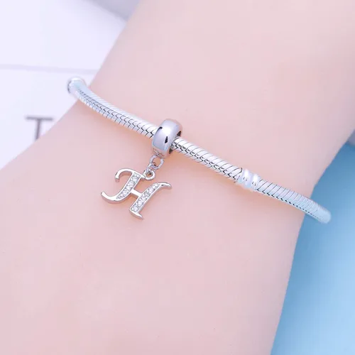 Vista 41 de ABUN Abalorio de plata de ley 925 con letra A a la Z, espaciador de inicial, con circonita cúbica transparete colgante, auténtica, para pulseras