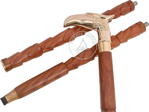 Vista 3 de Humaira Nautical Bastón de madera con diseño de cabeza de águila de latón estilo victoriano