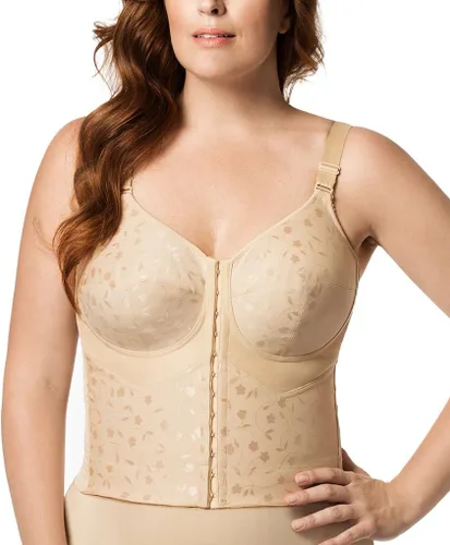 Vista 2 de Elila Sujetador de postura largo sin alambres con cierre frontal jacquard de talla grande para mujer
